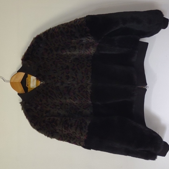 Aritzia Bomber Jacket Golden TNA Mahoney Faux Fur Leopard Print Size Large - Picture 5 of 13